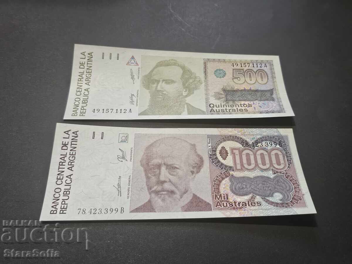 Licitație Set 500, 1000 Austral Argentina 1985 UNC