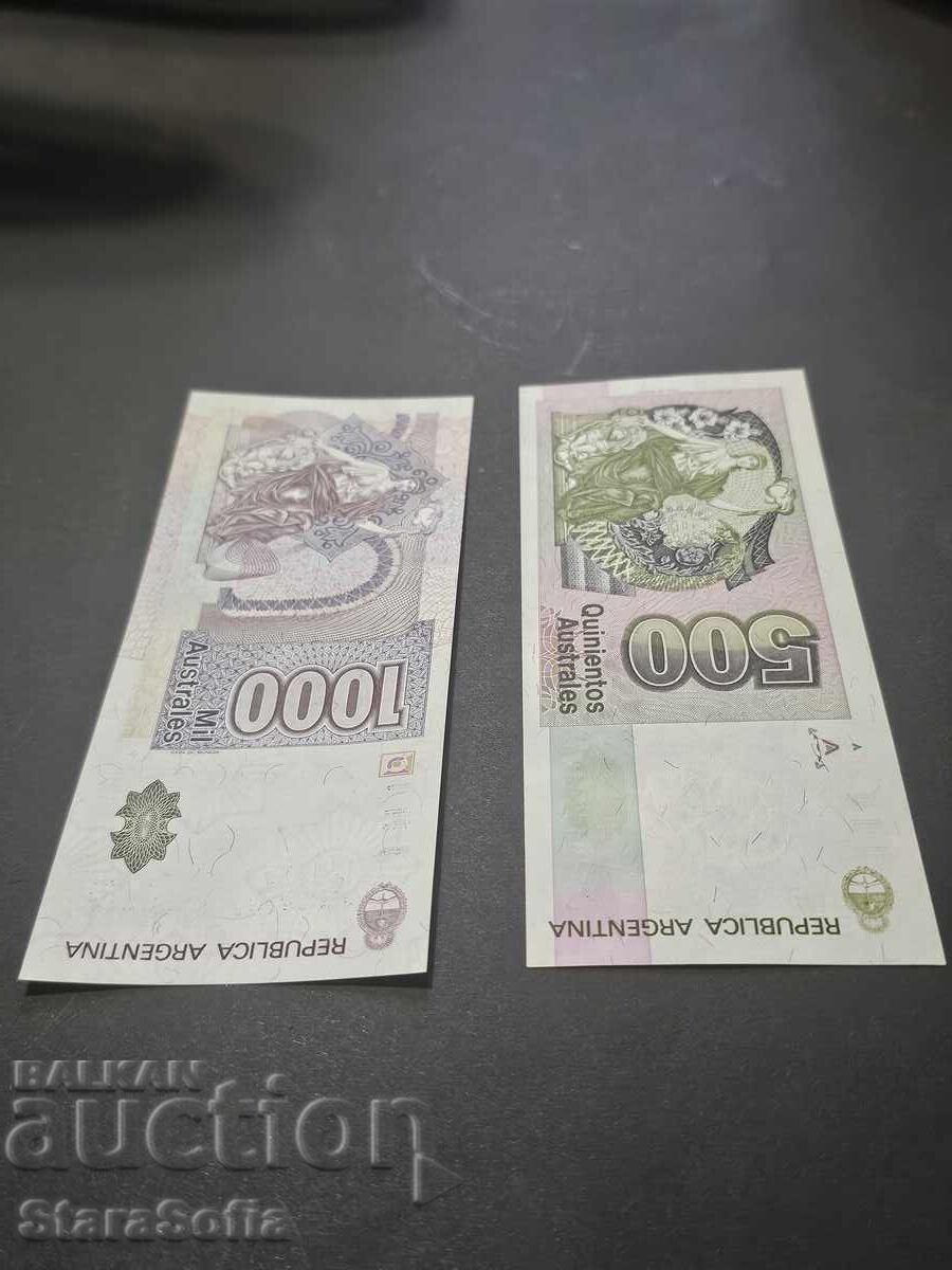 Livrarea Set 500, 1000 Austral Argentina 1985 UNC