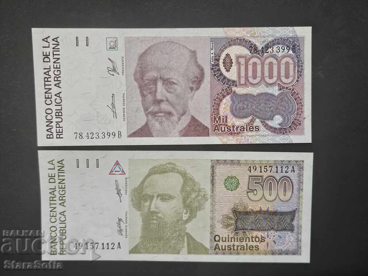 Set 500, 1000 Austral Argentina 1985 UNC