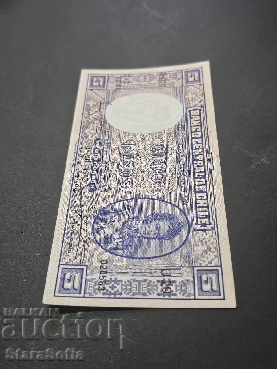 5 Песо Чили 1942 година. UNC. - 5 5 Песо Чили 1942 година. UNC. - 5