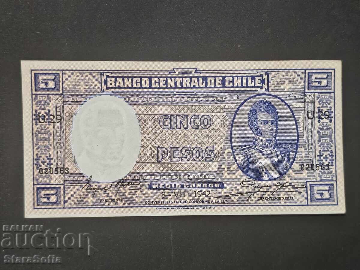 5 Песо Чили 1942 година. UNC. - 6 5 Песо Чили 1942 година. UNC. - 6