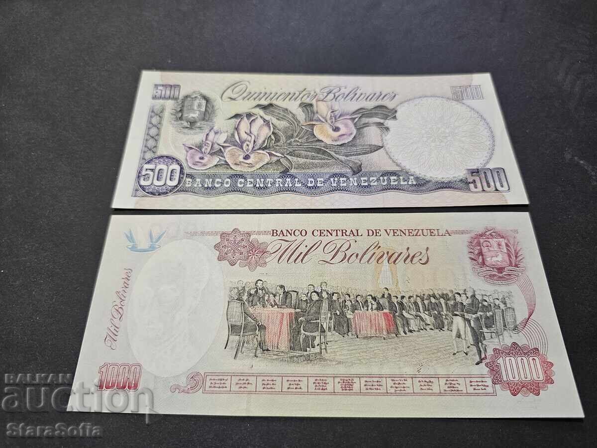 Аукцион Сет 500 и 1000 Боливара Венецуела 1998 г. UNC.