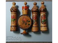 4 old Bulgarian wooden musk containers with perfumes