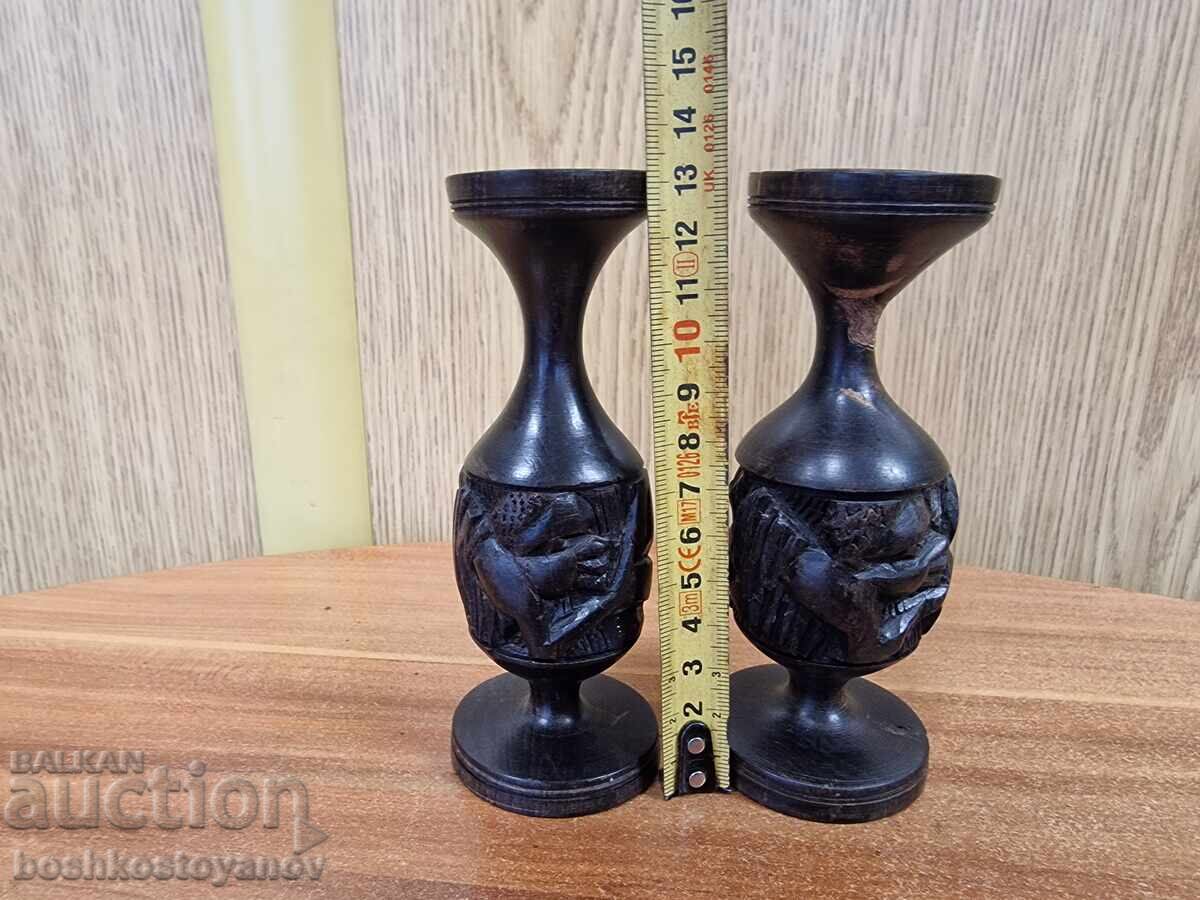 Африкански свещници от Абанос 13 см. - 5