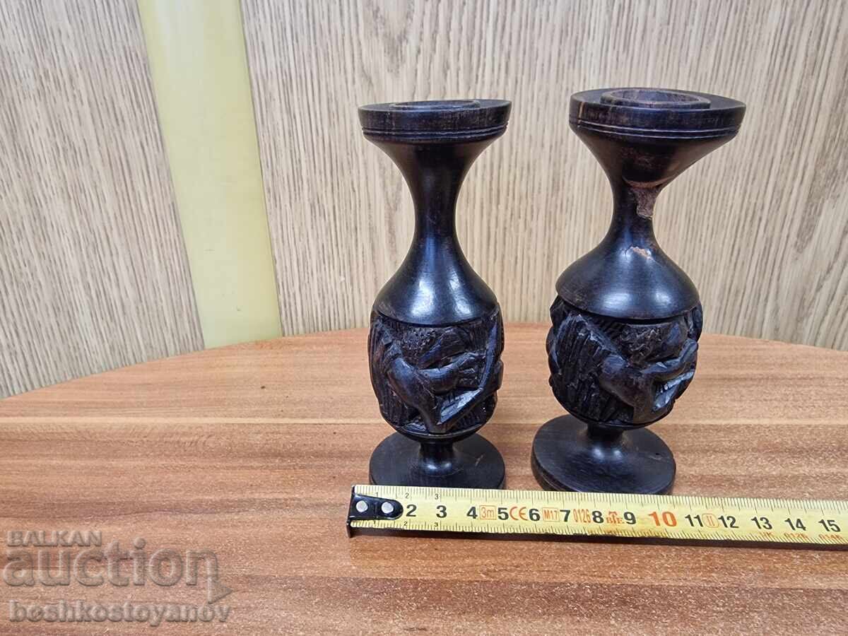 Африкански свещници от Абанос 13 см. - 6