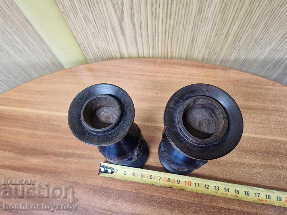 Африкански свещници от Абанос 13 см. - 7