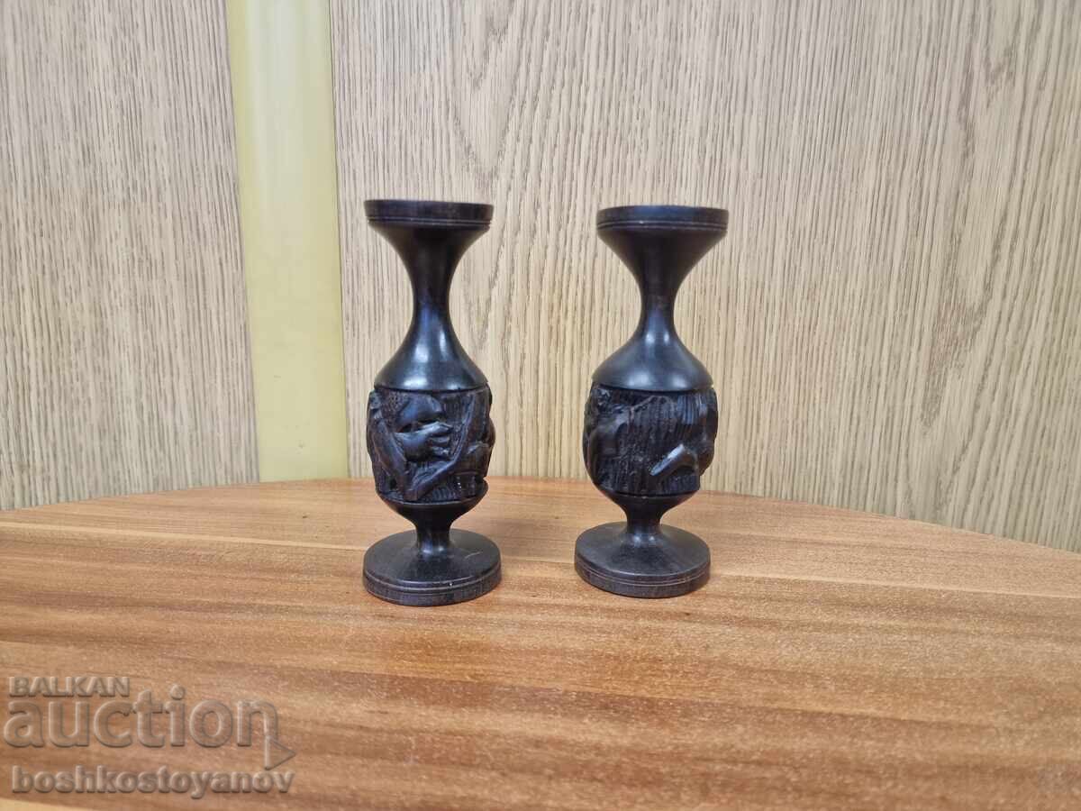 Африкански свещници от Абанос 13 см.