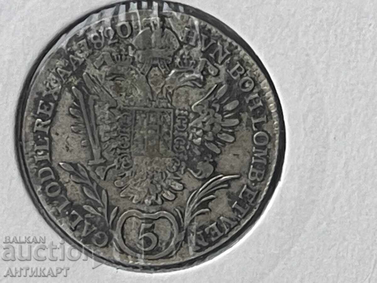 Auction  Silver coin Austria 5 Kreuzer 1820