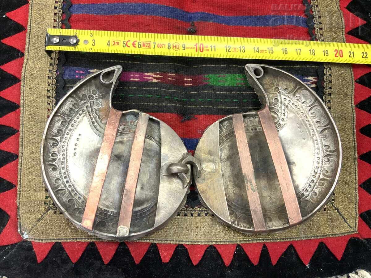 Възрожденска пафта сребро сечан кована биволски рог орли - 5