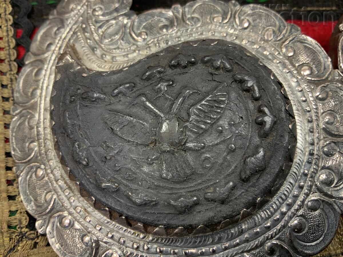 Възрожденска пафта сребро сечан кована биволски рог орли - 7