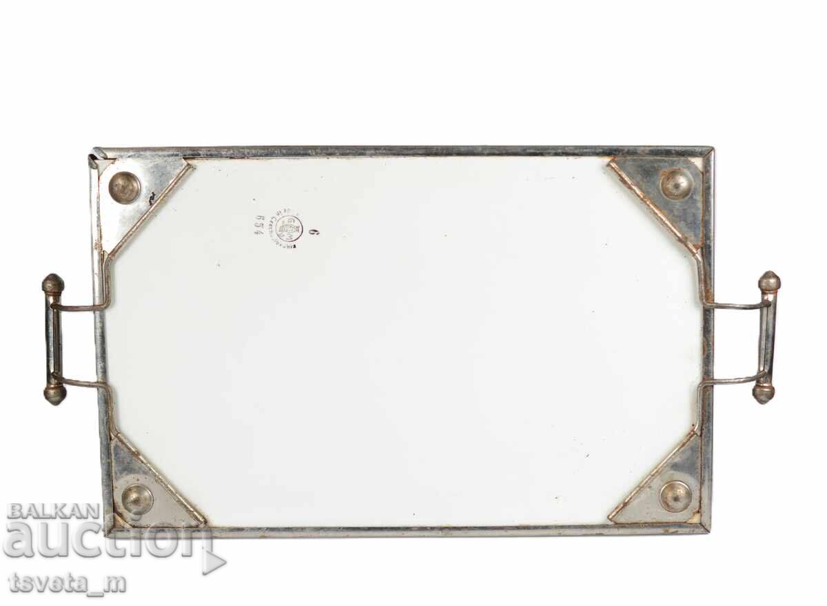 Порцеланов поднос със сребрист метален обков - Чехословакия с цена 35.00 лв. | € 17.90