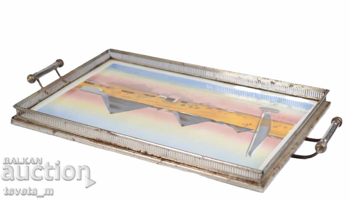 Аукцион Порцеланов поднос със сребрист метален обков - Чехословакия