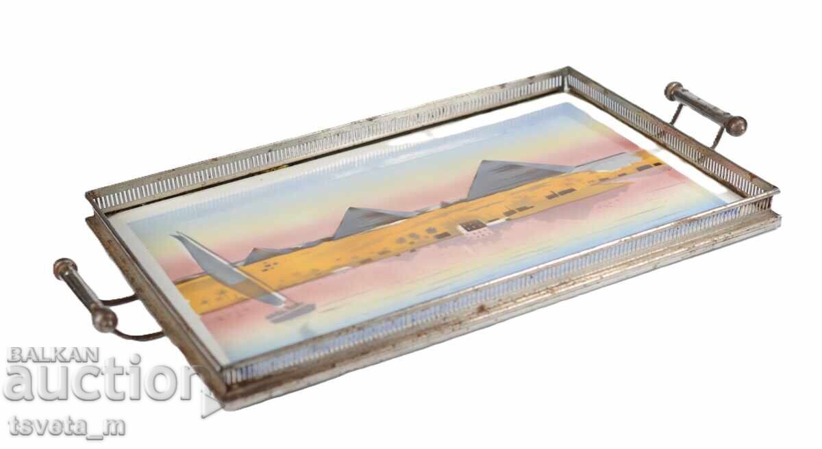 Доставка на Порцеланов поднос със сребрист метален обков - Чехословакия