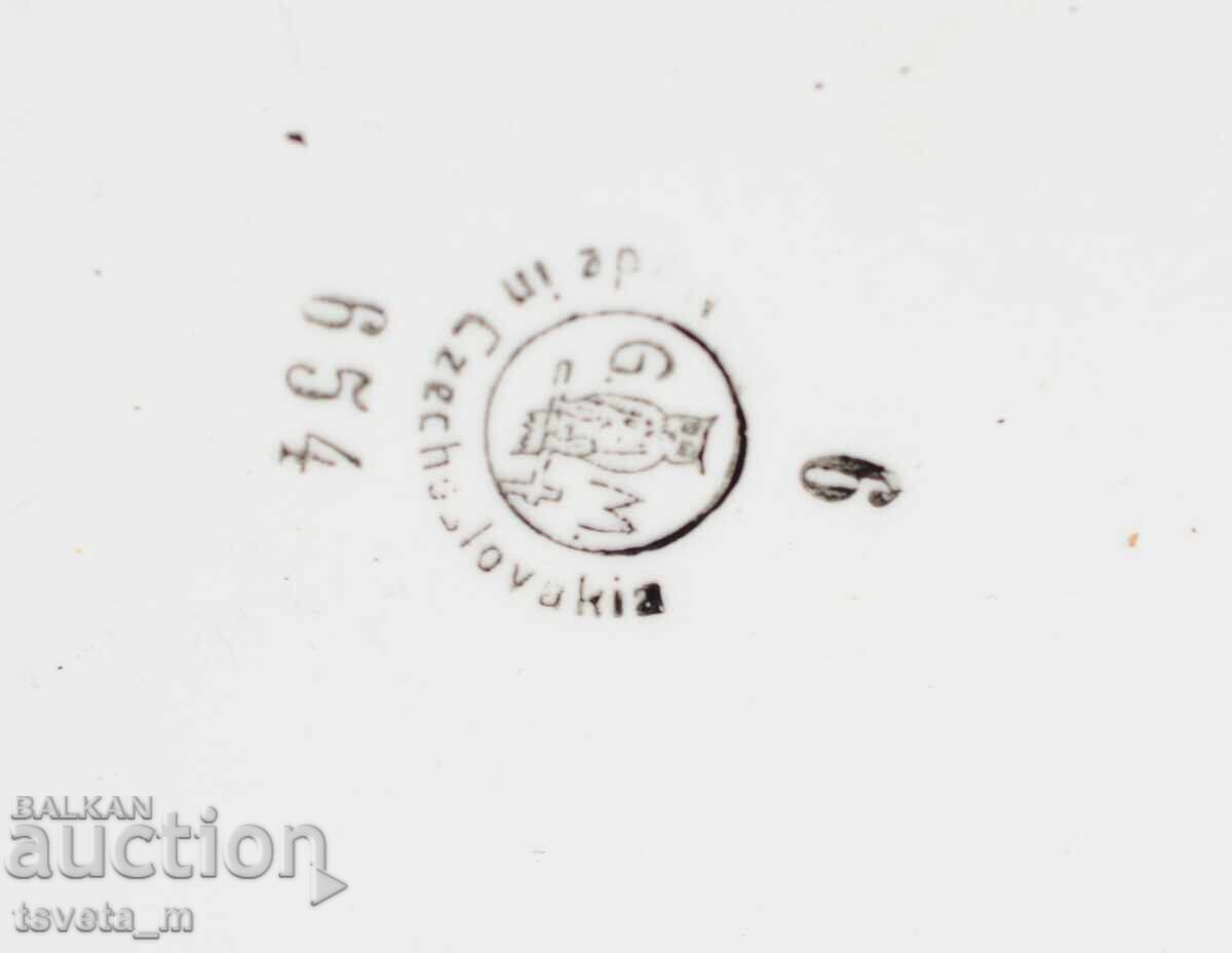 Порцеланов поднос със сребрист метален обков - Чехословакия - 6