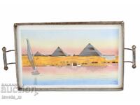 Порцеланов поднос със сребрист метален обков - Чехословакия