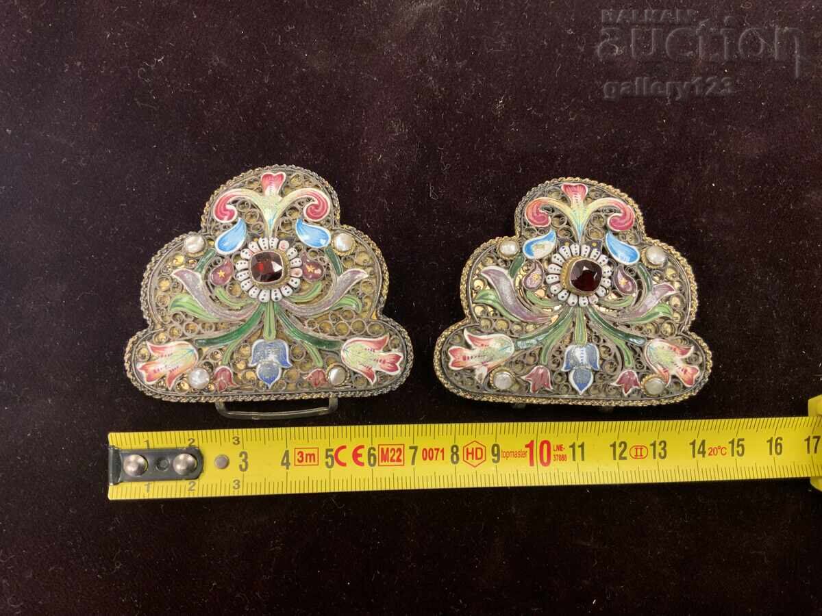 Vechi paftale de argint, marcate, email colorat pictat - 13 Vechi paftale de argint, marcate, email colorat pictat - 13