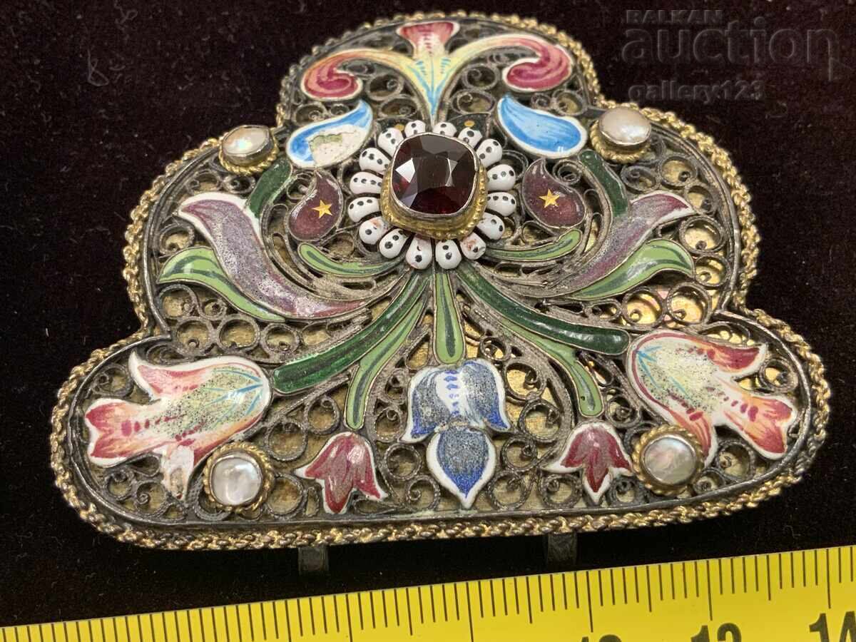 Vechi paftale de argint, marcate, email colorat pictat - 11 Vechi paftale de argint, marcate, email colorat pictat - 11