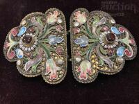 Vechi paftale de argint, marcate, email colorat pictat