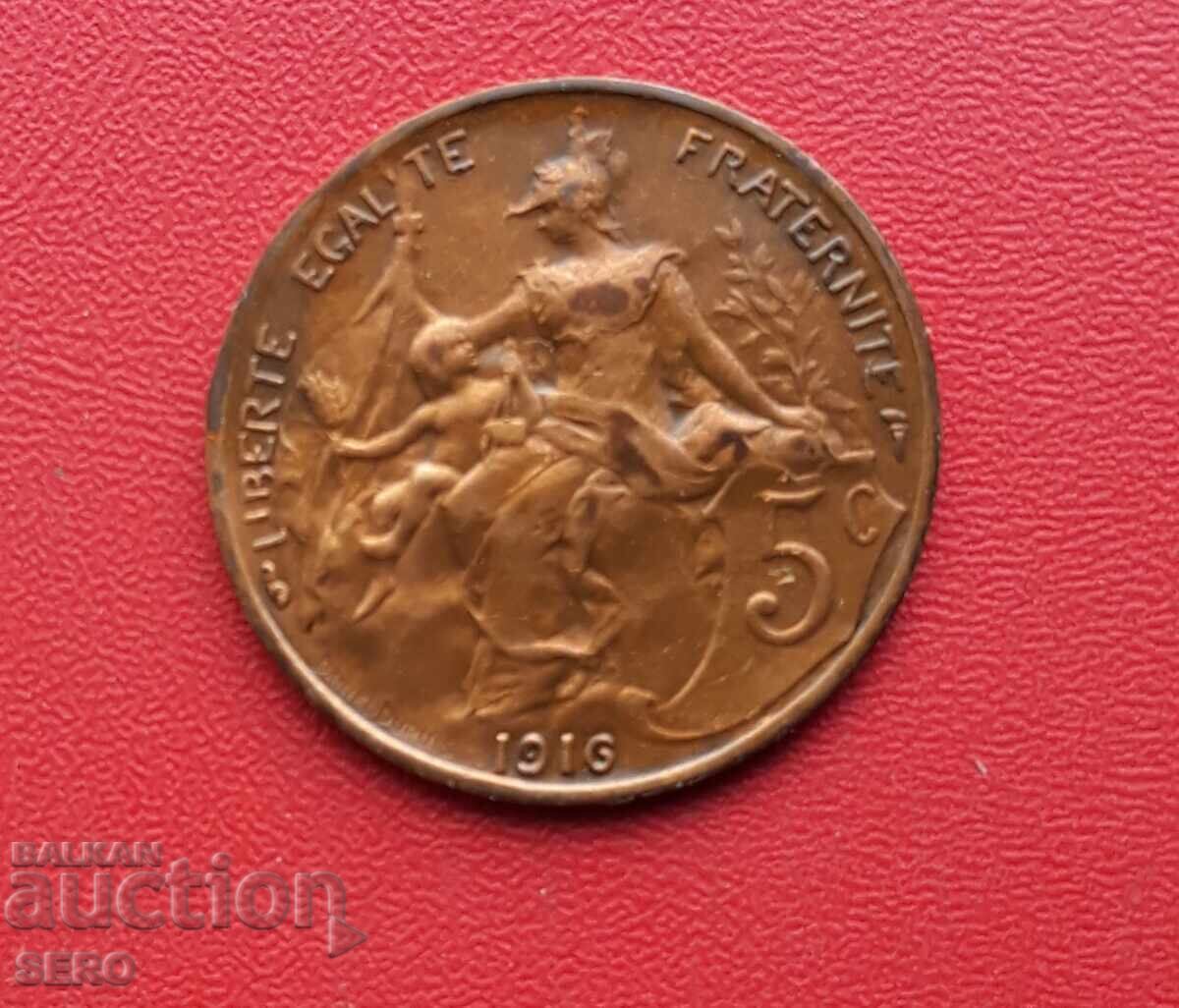 Franța - 5 cenți 1916 - moneda este lăcuită