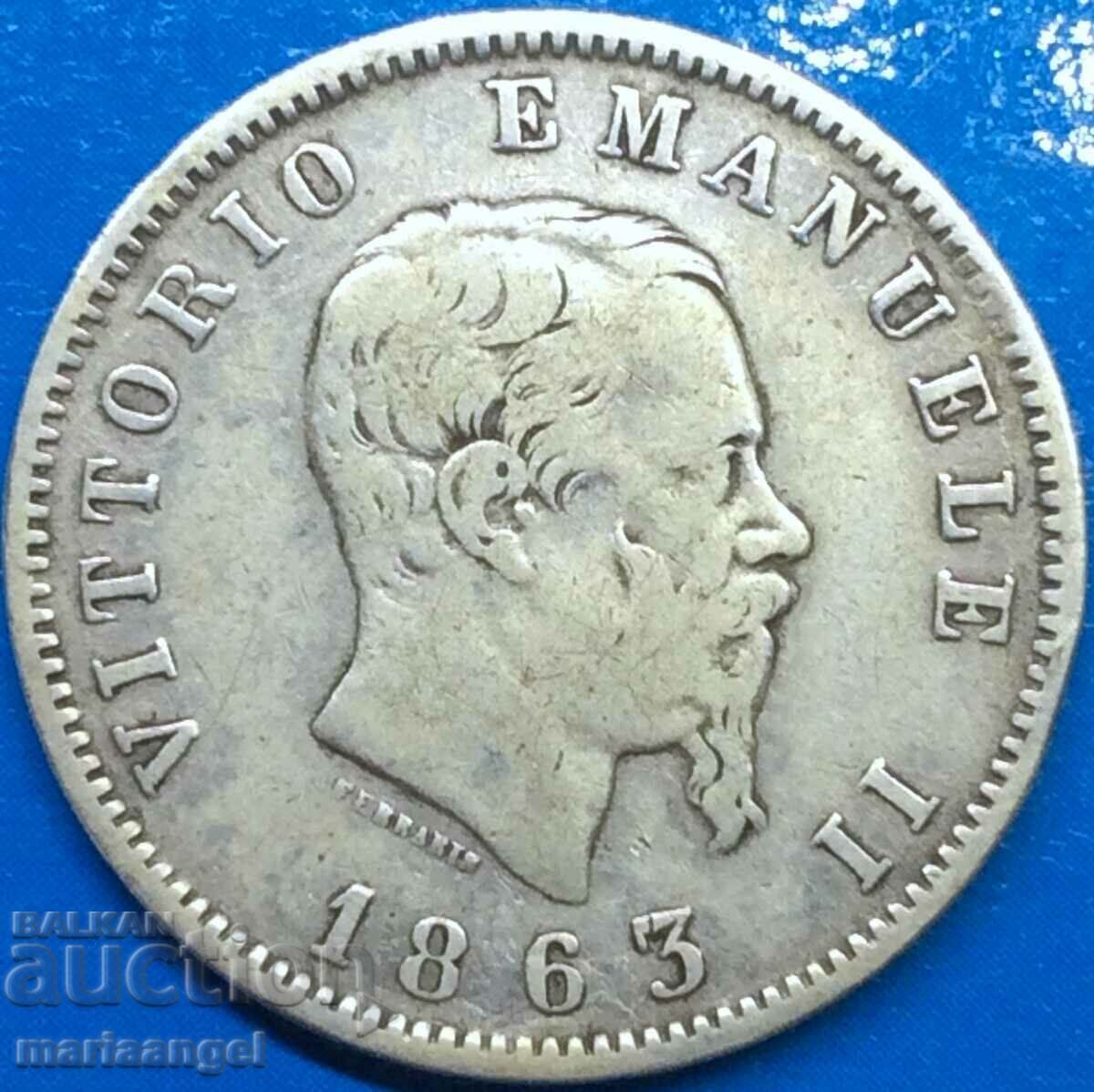 Italia 1 lira Stema 1863 M - argint Milano cu preț 39.00 BGN | € 19.94