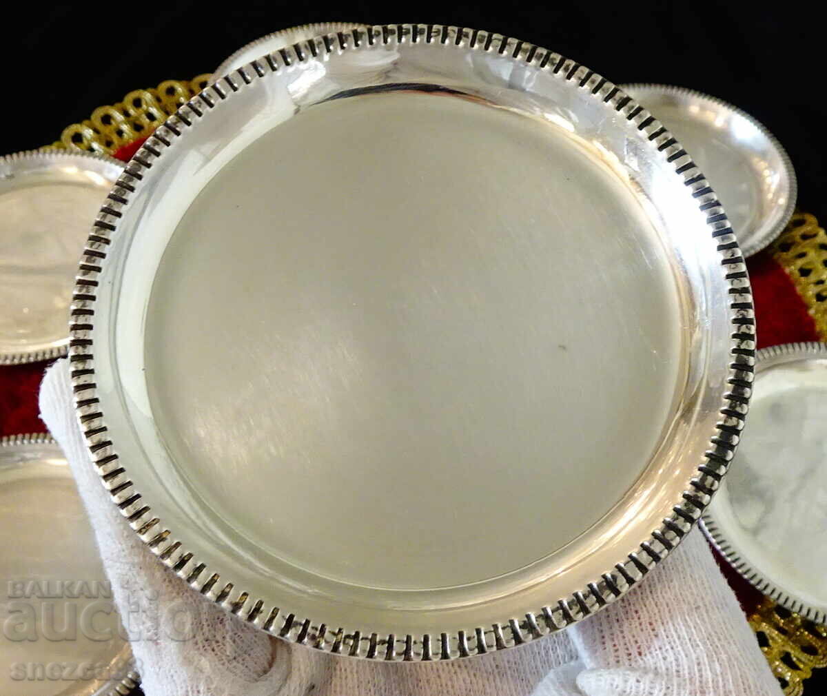 Silver-plated plates, relief, stamp, set of 7 pieces with price 29.00 BGN | € 14.83