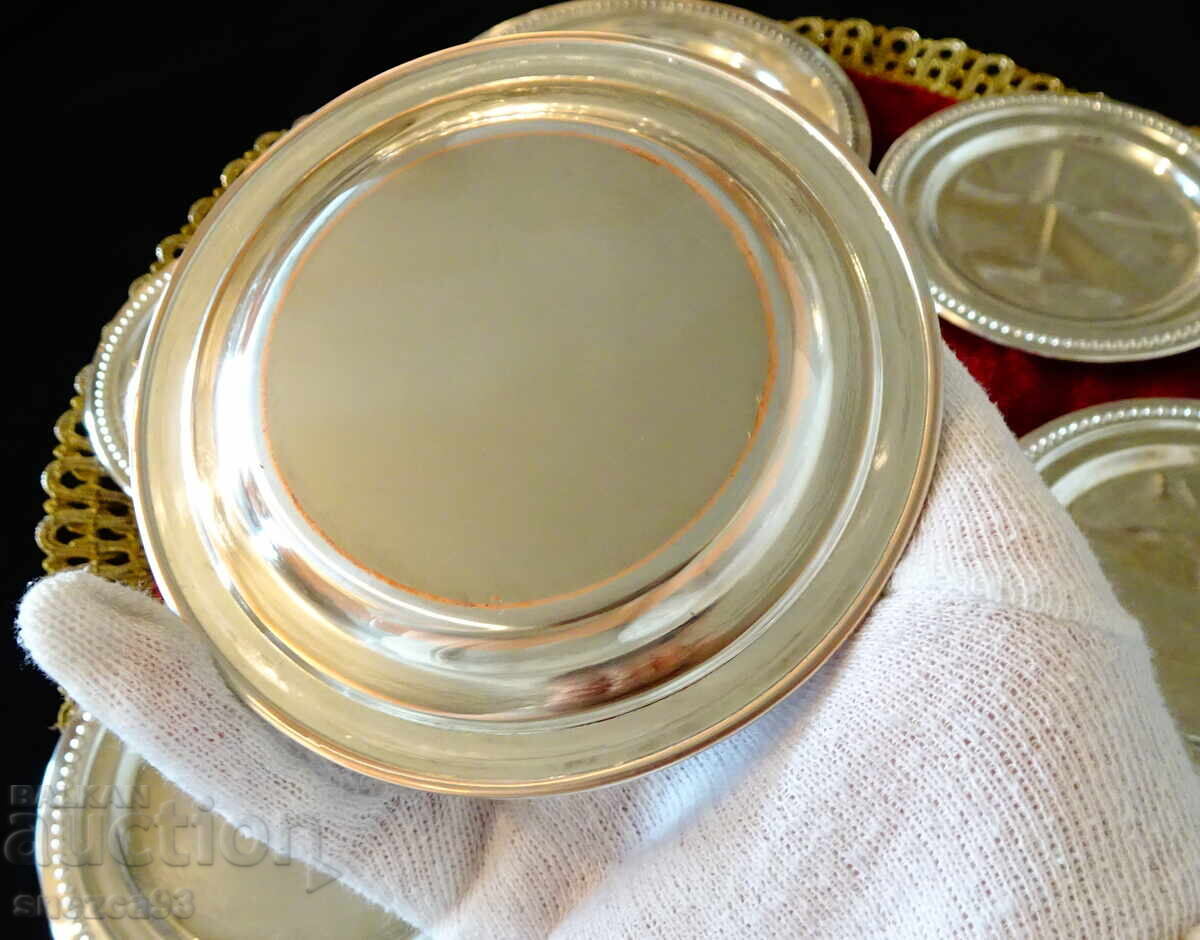 Auction  Silver-plated copper plates, pearl relief, set of 7 pcs