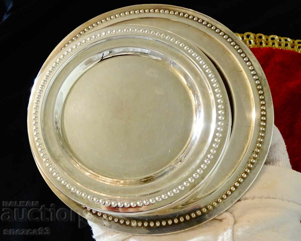 Silver-plated copper plates, pearl relief, set of 7 pcs - 6