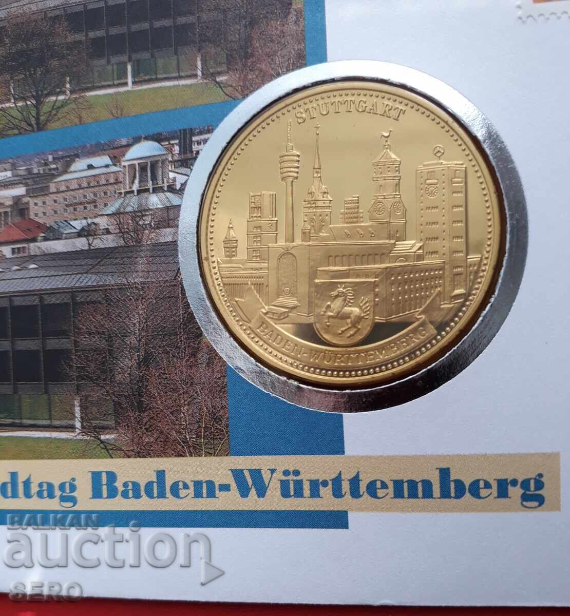 Medalie-Germania-Baden-Württemberg și timbru poștal în plic timbrat cu preț 5.01 BGN | € 2.56