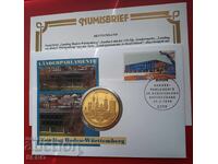 Medalie-Germania-Baden-Württemberg și timbru poștal în plic timbrat