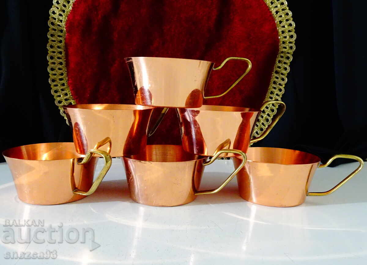 Χάλκινα φλιτζάνια, καθαρός κόκκινος χαλκός, χάλκινη λαβή