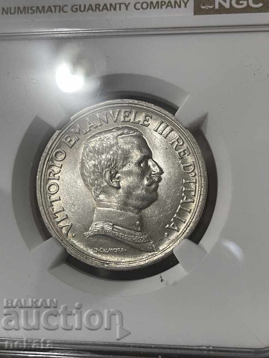 Аукцион Италия, 2 лири 1914 г. MS62 NGC