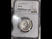 Италия, 2 лири 1914 г. MS62 NGC