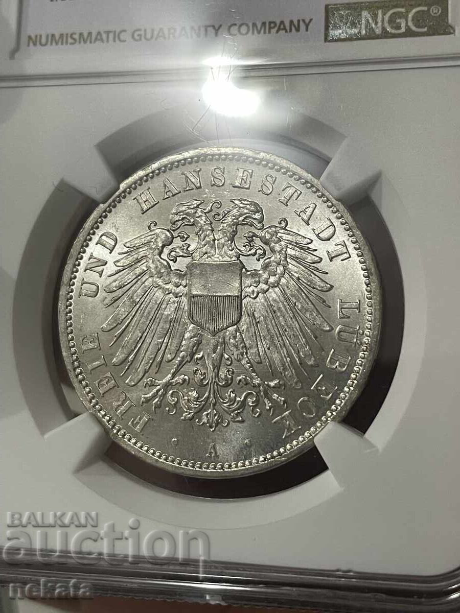 Доставка на Германия, Любек, 3 марки 1911 А. NGC MS64