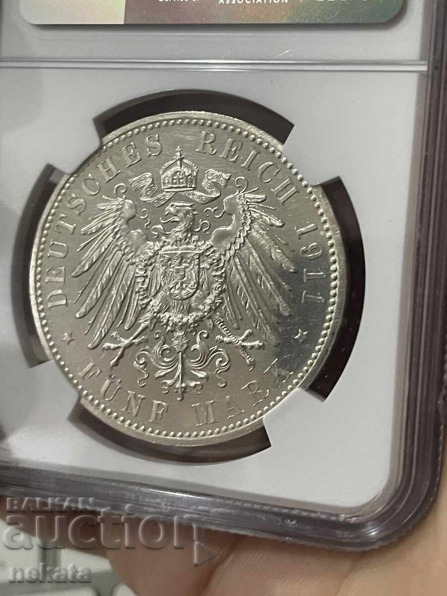 Bavaria, 5 mărci 1911 g. NGC PF60 - 5