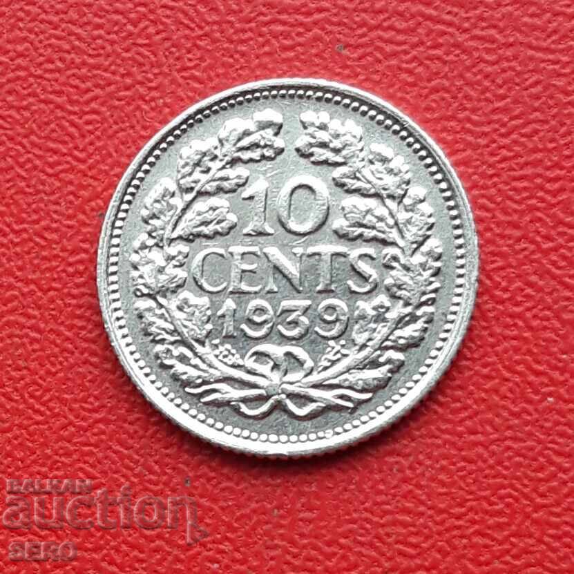 Нидерландия-10 цента 1939-сребърна