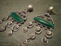 Ασημένια μακριά σκουλαρίκια με πράσινο αχάτη, με σφραγίδες 6.12.25