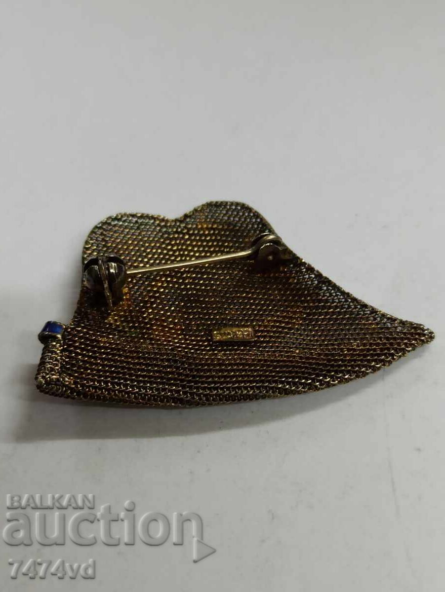 Elegant antique silver brooch with gilding and enamel cap - 5