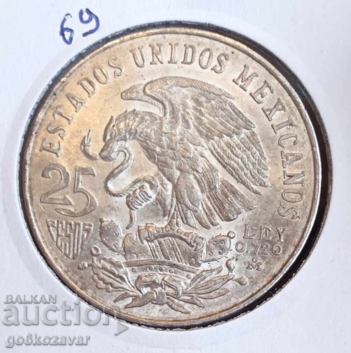 Мексико 25 песо 1968г Сребро ! UNC !