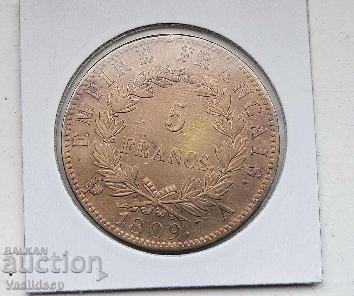 5 Franci 1809 litera A! Argint. Foarte rară cu preț 2200.00 BGN | € 1124.84 5 Franci 1809 litera A! Argint. Foarte rară cu preț 2200.00 BGN | € 1124.84