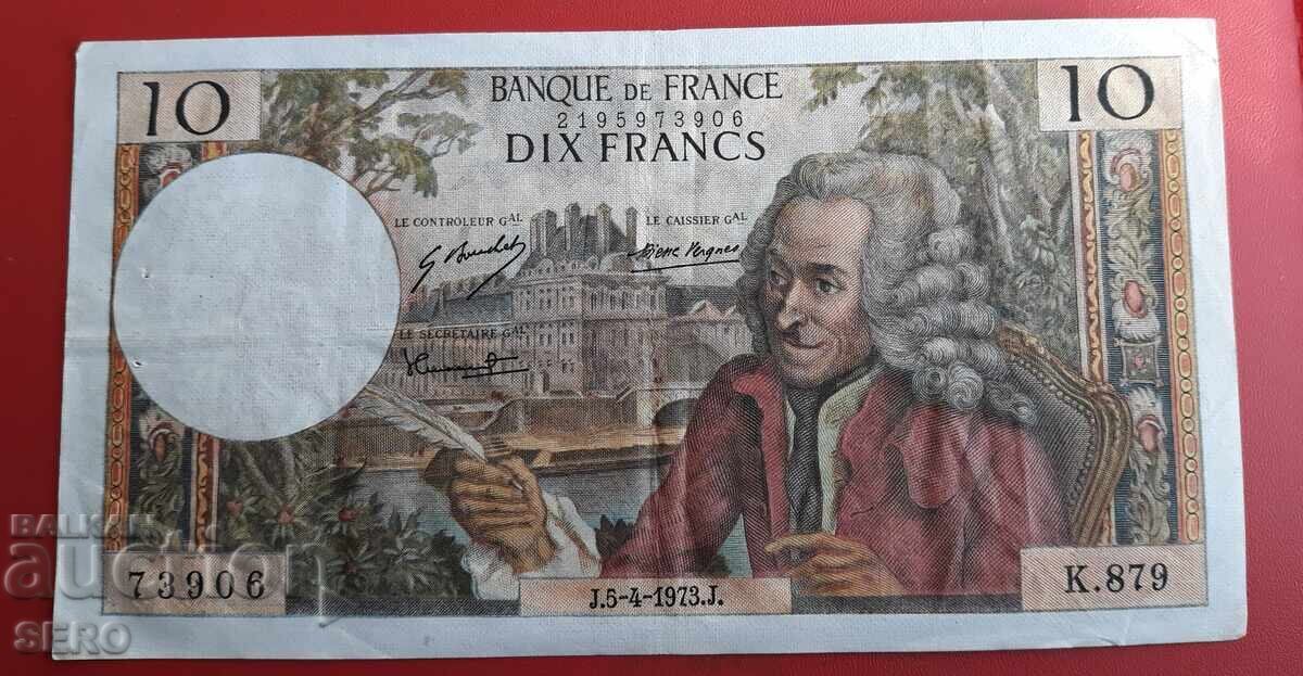Bancnotă-Franța-10 franci 1973