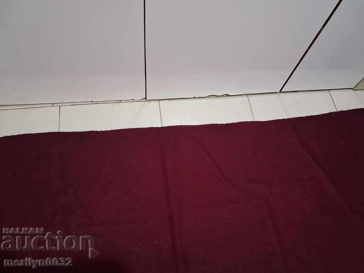 Auction Old woolen bedspread of red felt with lace Auction Old woolen bedspread of red felt with lace