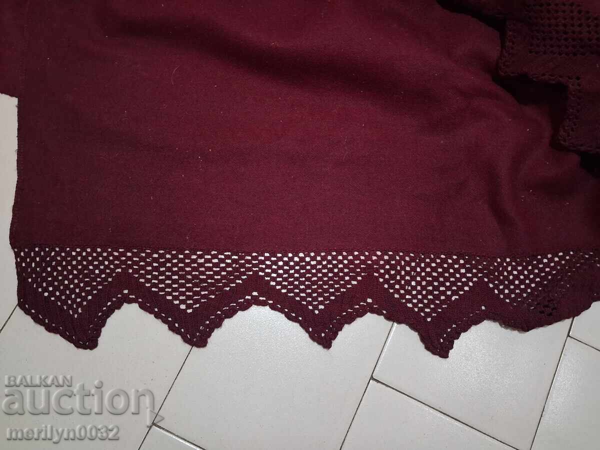 Delivery of Old woolen bedspread of red felt with lace Delivery of Old woolen bedspread of red felt with lace