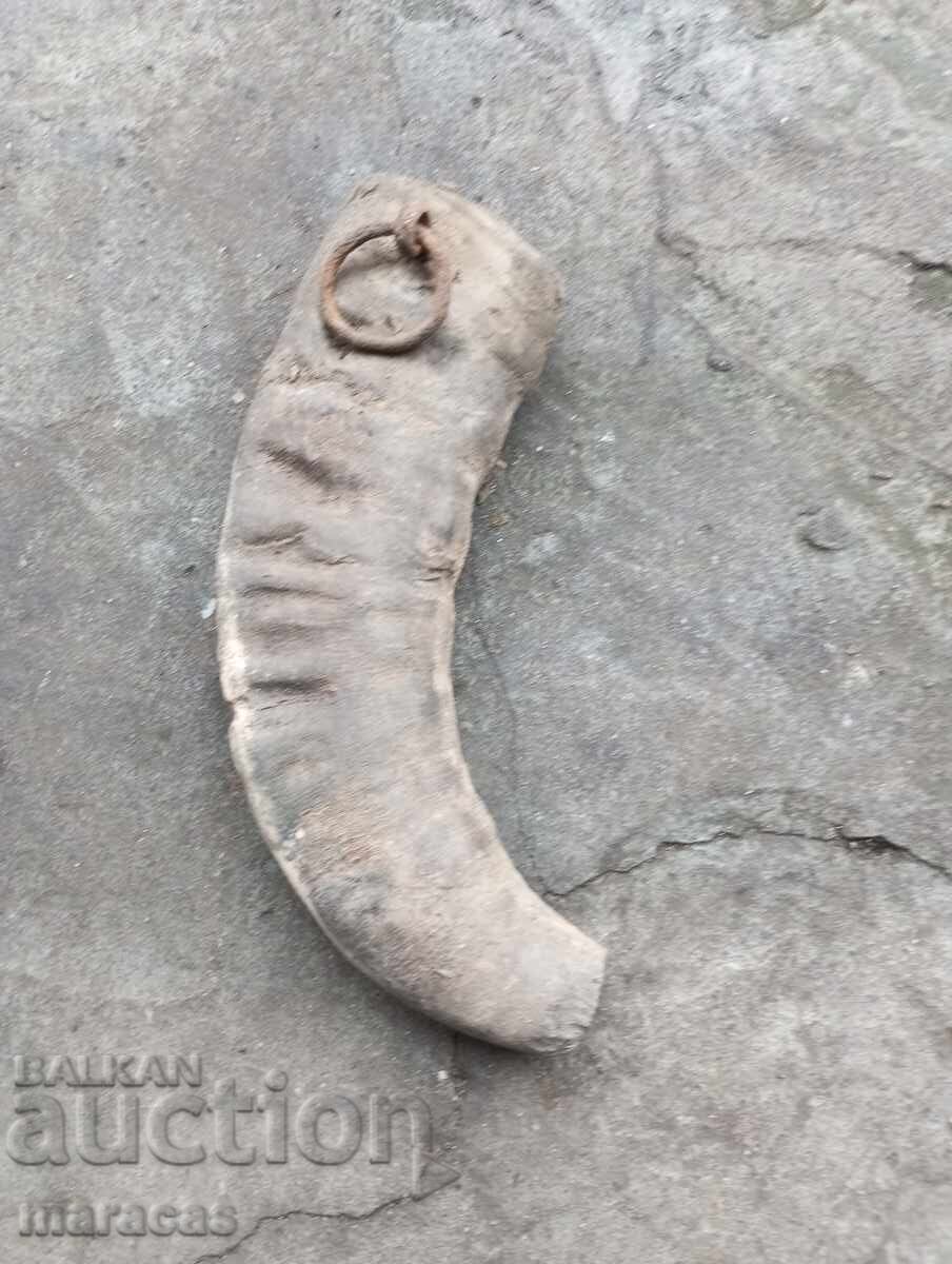 Old buffalo horn with tar storage Old buffalo horn with tar storage