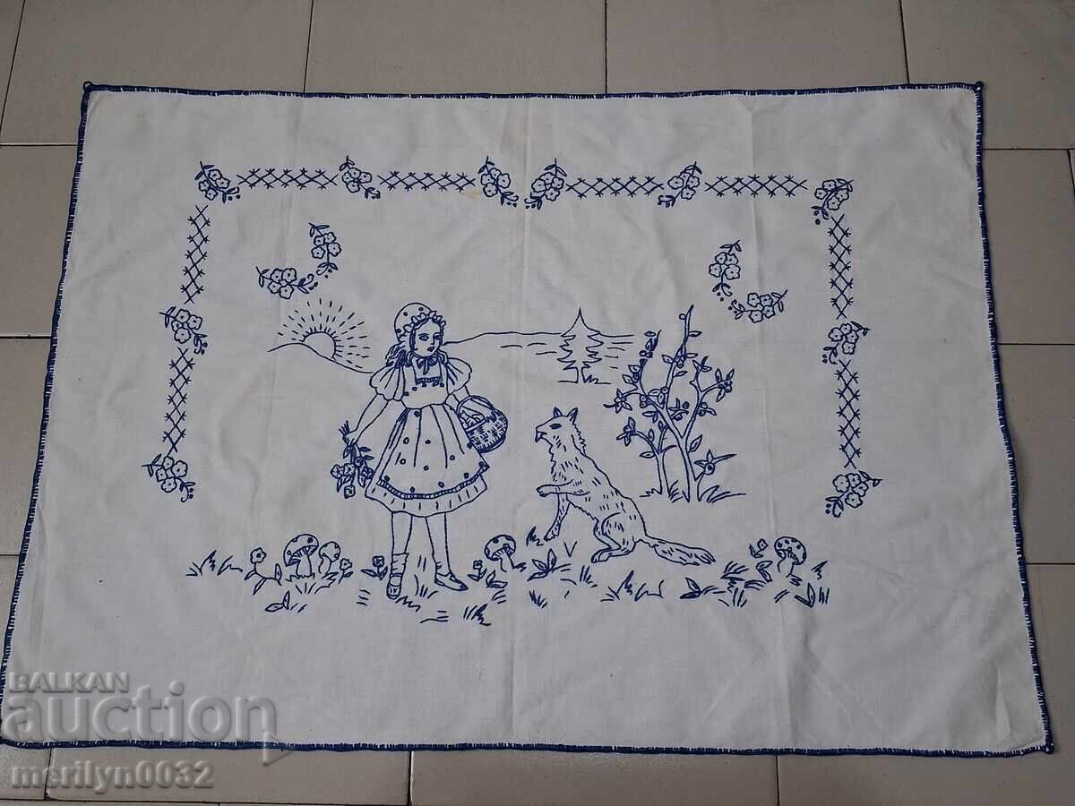Old embroidered rug Little Red Riding Hood Bulgarian embroidery Old embroidered rug Little Red Riding Hood Bulgarian embroidery