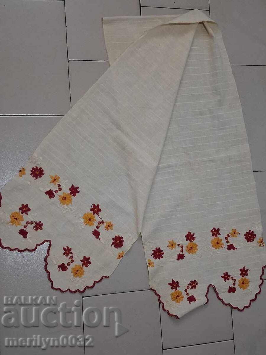 Old fringed cloth with lace, knitting, fringe with embroidery Old fringed cloth with lace, knitting, fringe with embroidery
