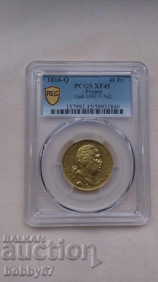 Gold Coin 40 Francs 1816 - Q, XF45 - PCGS with price 3650.00 BGN | € 1866.22 Gold Coin 40 Francs 1816 - Q, XF45 - PCGS with price 3650.00 BGN | € 1866.22