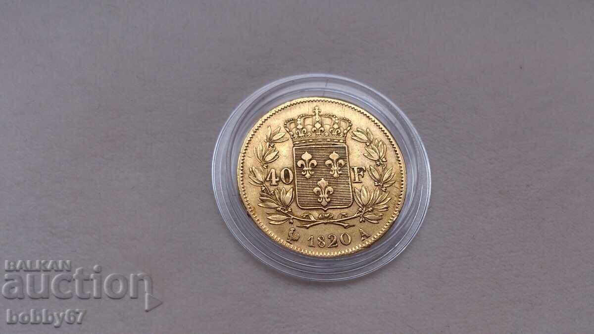 Licitație Monedă de aur de 40 de franci din 1820, litera A Licitație Monedă de aur de 40 de franci din 1820, litera A