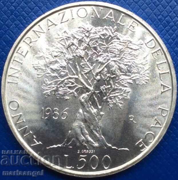 500 λίρες 1986 Ιταλία UNC Έτος Ειρήνης Ag - 7 500 λίρες 1986 Ιταλία UNC Έτος Ειρήνης Ag - 7