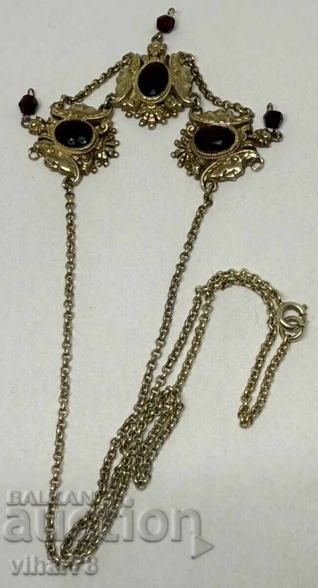 Auction Old silver necklace with garnets and gilding Auction Old silver necklace with garnets and gilding