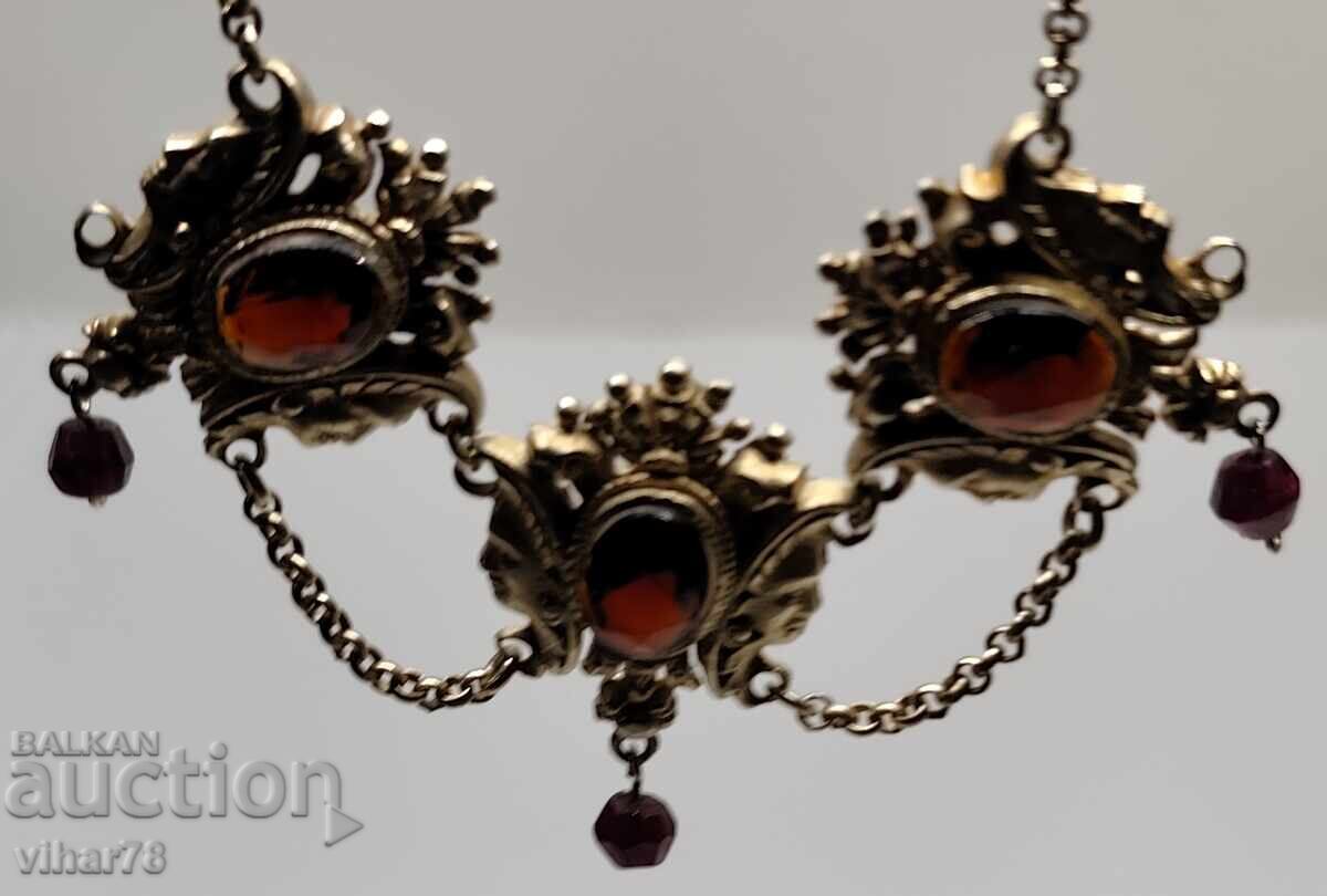 Old silver necklace with garnets and gilding - 5 Old silver necklace with garnets and gilding - 5